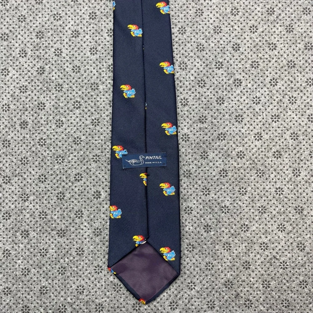 Vintage Pintail Mens University of Kansas Jayhawks Tie Navy Embroidered NCAA USA